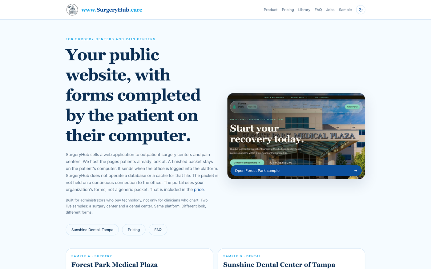 SurgeryHub — Clinic websites with the packet on the patient's computer